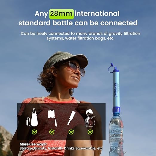 Purewell Outdoor Water Personal Water Filtration Straw Emergency Survival Gear Water Purifier for Camping Hiking Climbing Backpacking(6PCS)