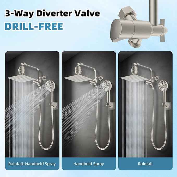 Filtered Shower Head, 10" High Pressure 10-Spray Handheld/Rainfall Shower Head Combo with 20 Stage Shower Filter, 11" Shower Extension Arm, 71" Hose, Shower Head Holder, Brushed Nickel