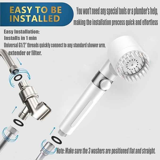 High Pressure Handheld Shower Head High Pressure Shower Heads- High Flow Even with Low Water Pressure - Hand Held Showerhead Set with 59″Replacement Hose/Bracket and Cotton Filters (true white)