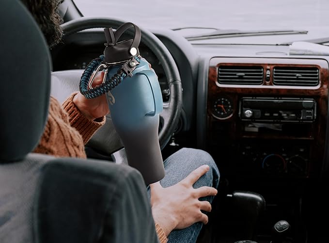 32oz Stainless Steel Water Bottle (Cold for 48 Hrs, Hot for 24 Hrs), Triple Wall Vacuum Insulated Water Bottle with Straw Lid, Spout Lid and Paracord Handle, Leakproof, Fit in Any Car Cup