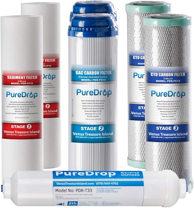 PDR-F7RO Replacement Water Filter Pack for 50 GPD Reverse Osmosis System, Without RO Membrane, 7 Piece
