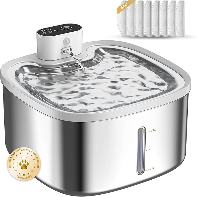 Cat Water Fountain Stainless Steel Wireless 118oz/3.5L–Cordless Battery-Operated Pet Water Dispenser with All-in-One Rechargeable Pump, 3 Smart Flow Modes,Quiet Indoor Fountain for Cats & Dogs