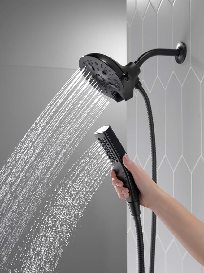 Delta 58620-BL25-PK 2-in-1 Dual Shower Head, Black, 5 Spray Settings, Lifetime Limited Warranty