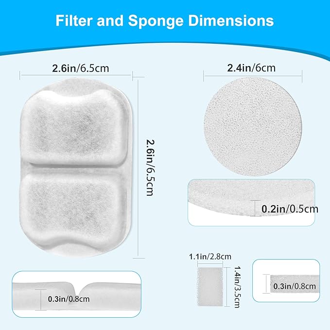 16 Pack Dog Water Filter Replacement, Pet Water Filter Compatible with oneisall 7L/230oz/1.8G Stainless Steel Dog Water Fountain,Triple Action Pet Fountain Filters