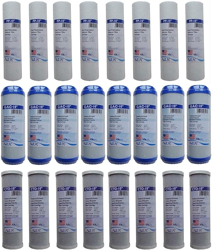 4 Years Supply (24 pcs) for 3 Stage Whole House Filtration System or Reverse Osmosis RO. Replacement Set of 3 filters: Sediment, GAC, CTO Carbon Block