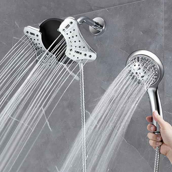GRICH 1.8GPM Shower Head with Handheld Spray Combo: 2 in 1 Rainfall Shower Heads high pressure & Handheld Shower Head, 9 Spray Modes/Settings Detachable Shower Head with 60 Inch Hose, Chrome
