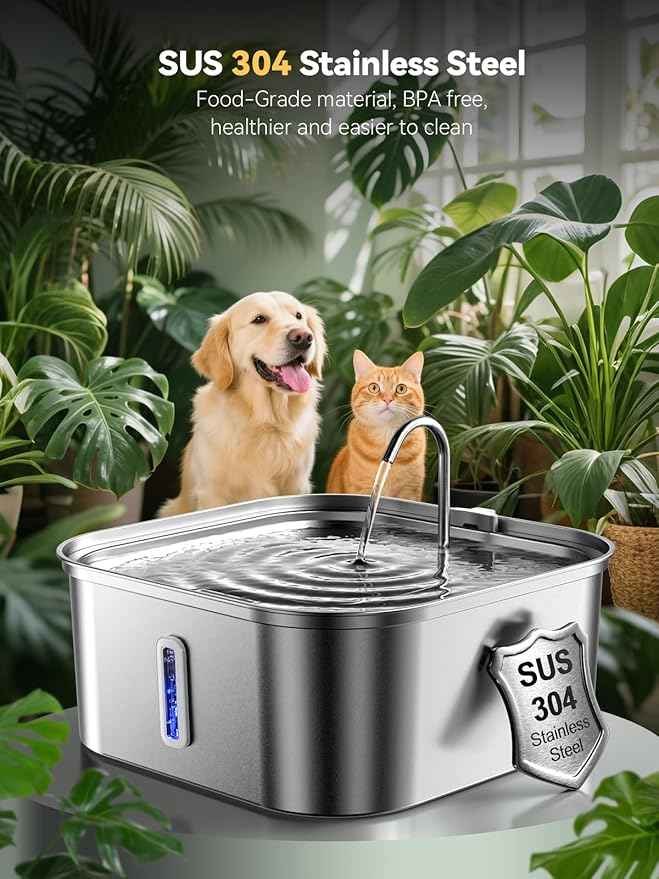Large Dog Water Fountain 14L/3.7Gal, Stainless Steel Pet Fountain for Large Dogs and Multi-Pets Families, Square Design Enlarges Capacity & Saves Space (Fountain & 7pcs Filters)