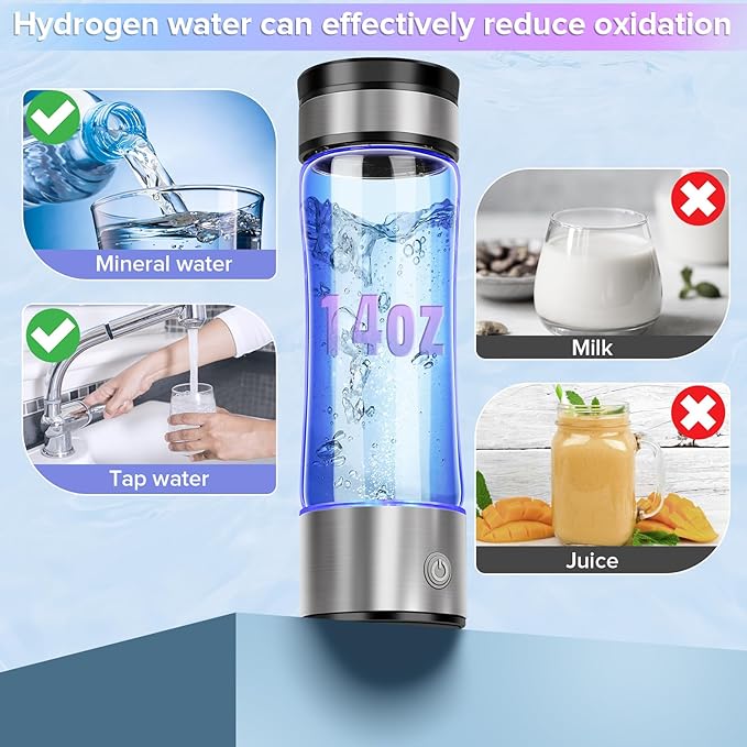 2026 Upgrade Hydrogen Water Bottle,14OZ Portable Hydro Water Machine, Rechargeable Hydrogen Water Bottle Generator for Travel, Home, Office, Fitness & Everyday Hydration – Gift for Family & Friends