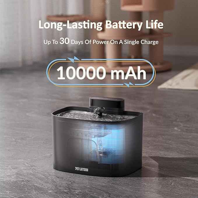 PET LAYSON Pumpless Cat Water Fountain,App Remote Control Smart Cordless Battery Operated 3.6L/122oz Wireless 2.4GHz Wi-Fi Networks Rechargeable Water Dispenser (Black, M1Pro-2 Filter)