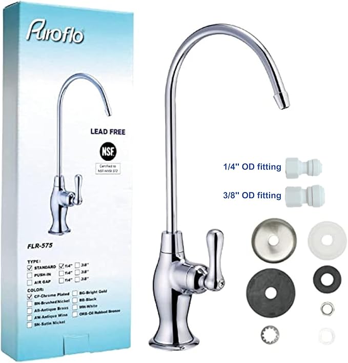 Chrome Reverse Osmosis Faucet, NSF Certified, Non‑Air Gap for Under Sink Water Filtration System, RO System Drinking Water Faucet, FLR-575CP