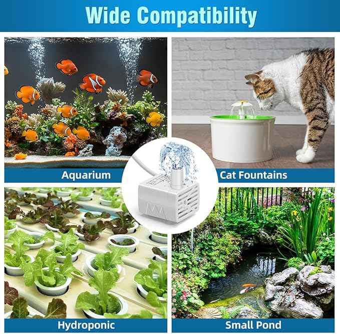 Cat Water Fountain Pump Ultra-Quiet USB 5V Submersible Pet Drinking Fountain Replacement Pump IPX8 Waterproof Cat Water Dispenser Pump