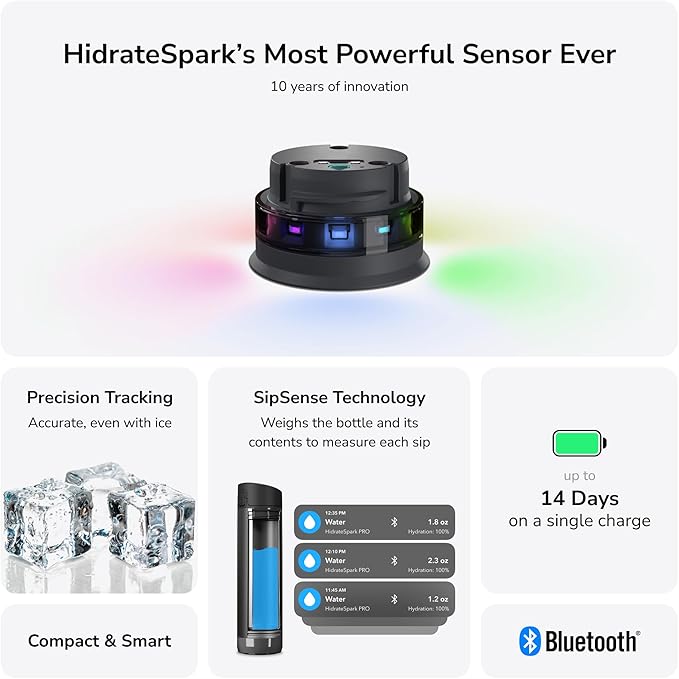 Hidrate Spark PRO Smart Water Bottle - Tracks Water Intake & Glows to Remind You to Stay Hydrated, Chug & Straw lid, 21oz (Brushed)
