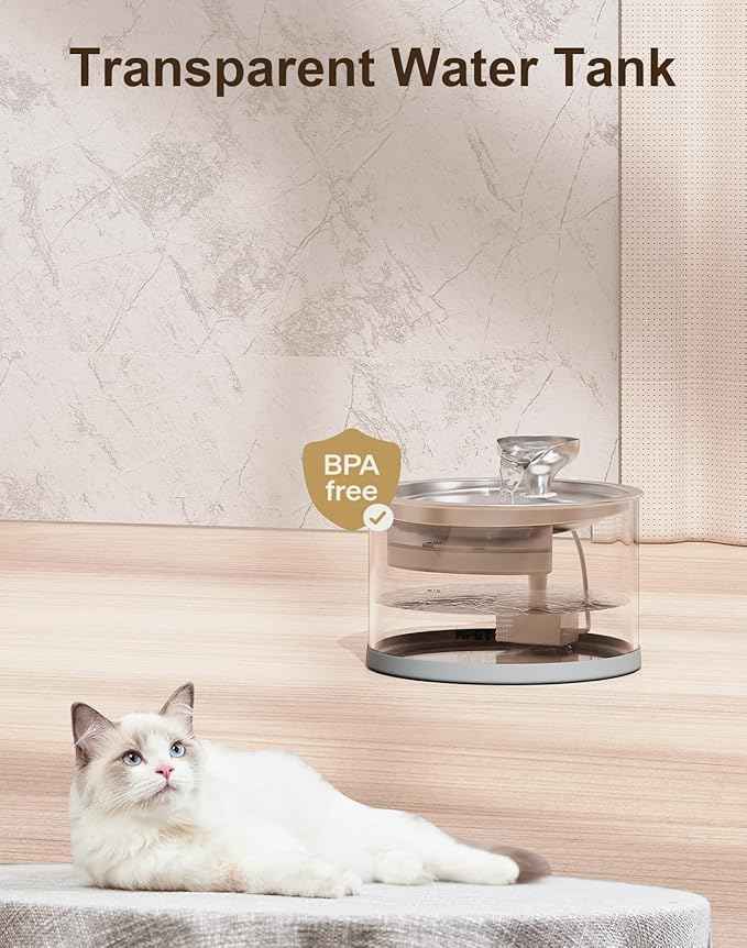 NPET N280 Cat Water Fountain Glass, 95oz/2.8L Automatic Pet Fountain Dog Stainless Steel Tray, Water Dispenser for Cats, Dogs, Multiple Pets (Water Fountain + 5 Filters)