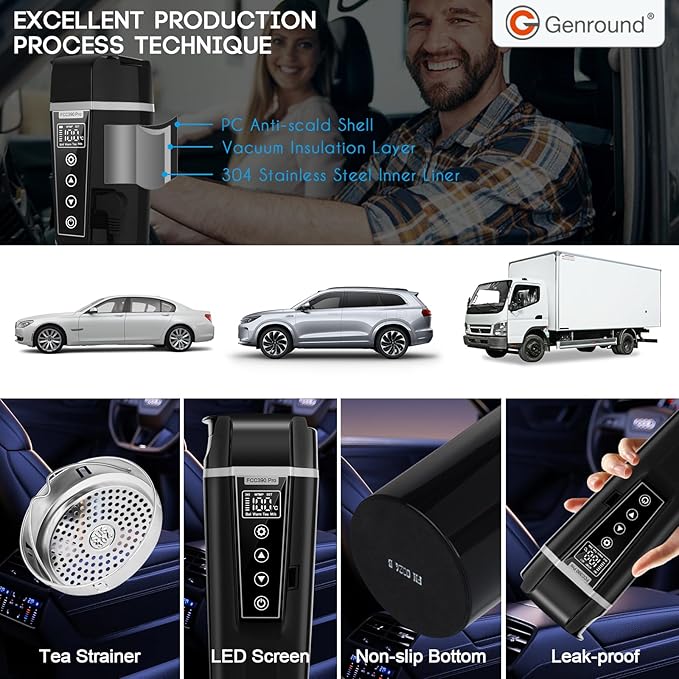 Car Electric Kettle,Electric Heated Travel Mug,400ml Portable Water Boiler Heated Mug,40-100℃ Temperature Adjustable,Car Coffee Warmer Car Heating Cup