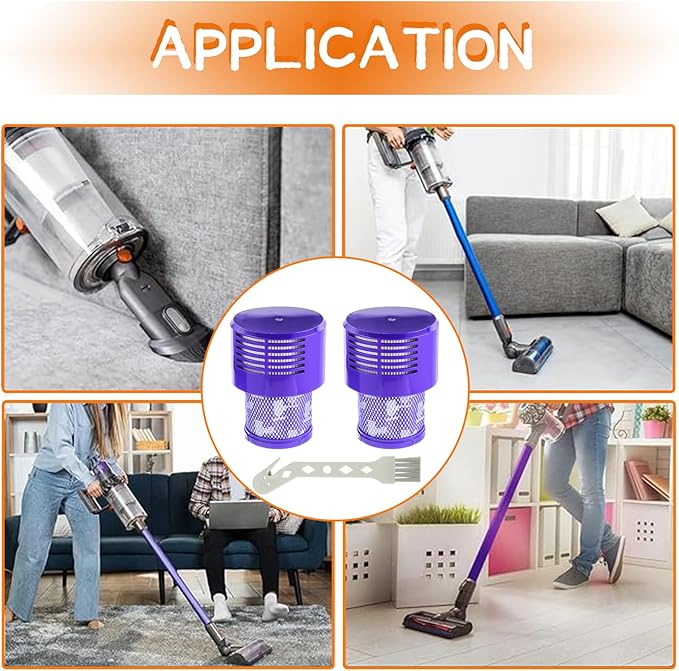 2 Pack V10 Filters Replacement for Dyson V10 Cyclone Series, V10 Absolute, V10 Animal, V10 Total Clean, SV12, Replace Part No. 969082-01,2 Pack Filters and 1 Clean Brush - AquaVibe