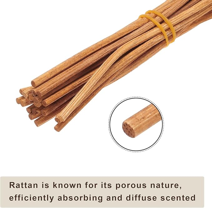 uxcell 60Pcs Wavy Rattan Reed Diffuser Sticks, 28cm/11 Natural Wooden Rattan Fragrance Diffuser Refill Sticks Replacement for Home, Bedroom, Hotel, Bathroom Shelf Decor (Light Coffee) - AquaVibe