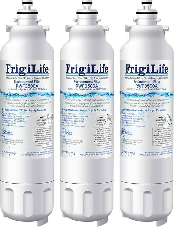 ADQ73613401 Refrigerator Water Filter, Replacement for LG LT800P, RWF3500,ADQ73613402, ADQ73613408, ADQ75795104, Kenmore 9490, 46-9490, LSXS26326S, LMXC23746S, LMXC23746D (Pack of 3) - AquaVibe
