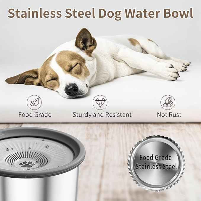 2.5L Dog Water Bowl 101oz Stainless Steel Water Bowls for Dogs No Splash Pet Water Dispenser with Non-Slip Base for Dogs and Cats