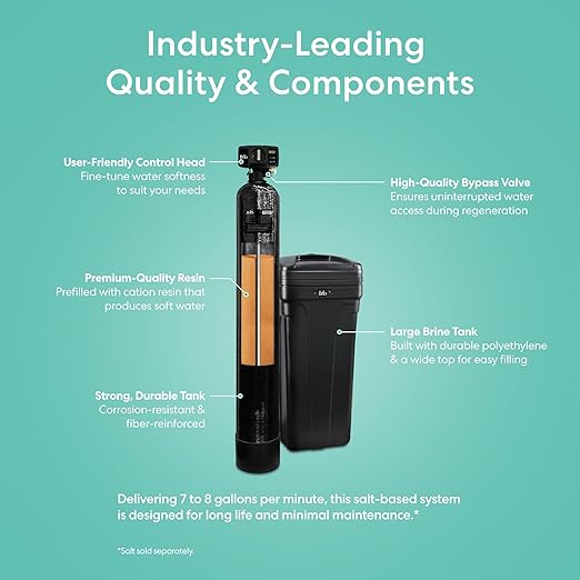 Brio WSFS9510 Whole House Water Softener System, 2-3 Bathrooms, 32,000 Grains, 7-8 GPM, 9" x 48" Resin Tank, High-Efficiency Valve Head, Fully Compatible w/Existing Water Filtration System