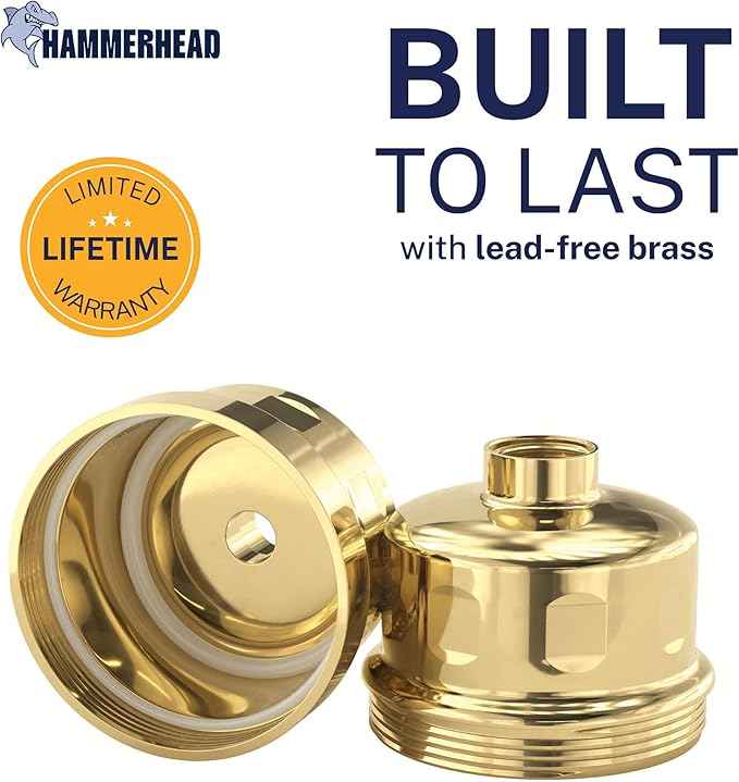 HammerHead Showers® Solid Metal Shower Head Filter – KDF 55 Shower Filter, High Pressure Universal Shower Filters to Remove Toxic Chemicals – Removes Chlorine and Heavy Metals – Polished Brass