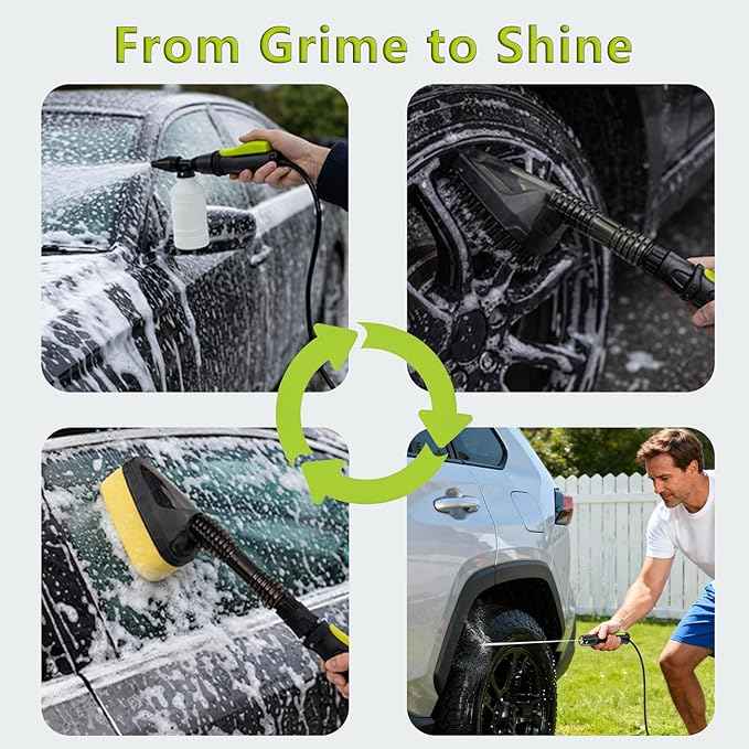 Magnetic Attachment Cleaning Kit for Portable Pressure Washers Includes Foam Sponge Head, Stiff Bristle Brush, Soap Dispenser and Quick-Connect Adapter for Car, Outdoor & Home Use