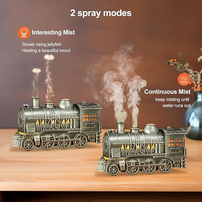 Train Diffuser 300ml, Aromatherapy Diffuser Cool Mist Ultrasonic Aroma Train Diffuser with Remote Control 2 Light 2 Mist Mode Auto Shut-Off for Bedroom Office Hotel (Silvery)