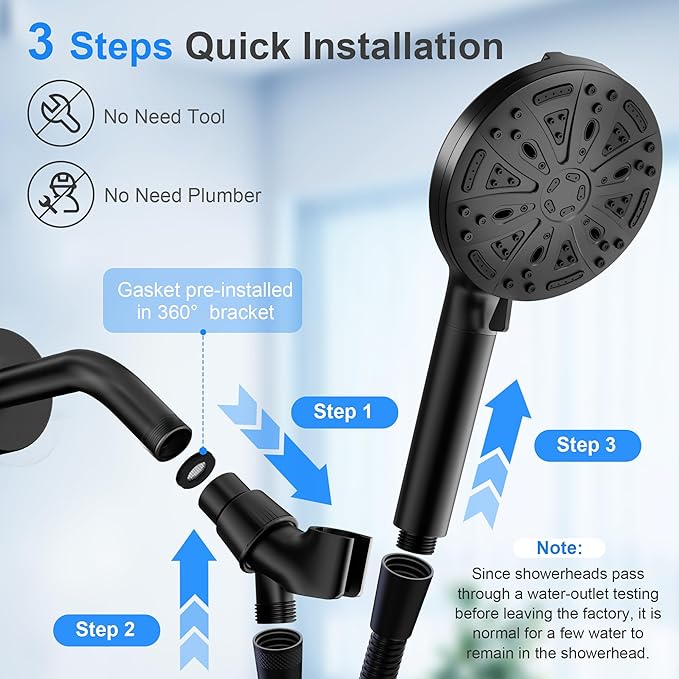 Filtered Shower Head with Handheld, FunnyAir Filtered Shower Head with 3-PCS Filters For Hard Water, 10-Spray Modes 5" High Pressure Black Shower Head, 2 Built-in Power Jets Shower Heads, Black