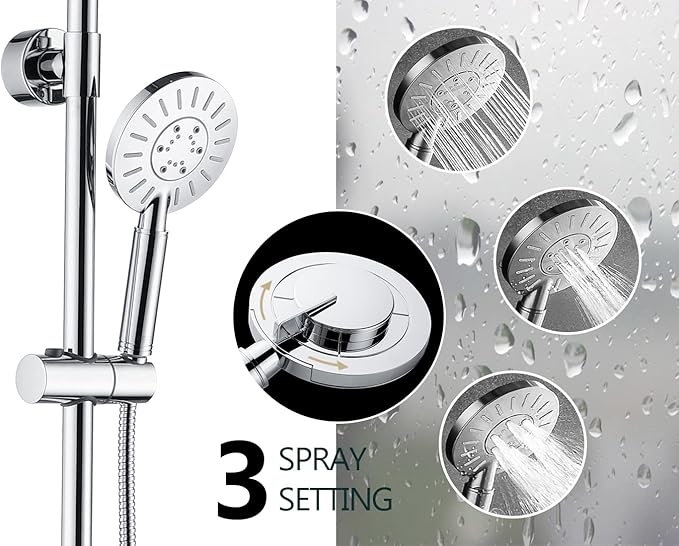 BRIGHT SHOWERS Rain Shower Head System with High Output Shower Filter for Hard Water, Chrome