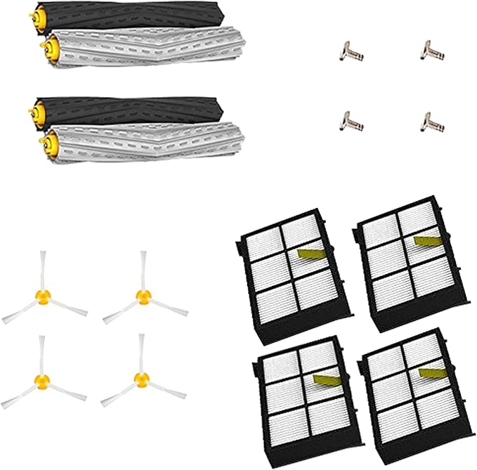 Extractor Roller Side Brushes & Hepa Filters Replenishment Kit Compatible with iRobot Roomba 800 900 Series 805 860 861 870 871 880 890 891 960 980 981 985 Vacuum Replacement Parts - AquaVibe