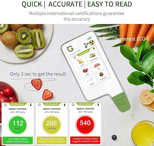 Greentest ECO 5F Food Nitrate Tester, High Accuracy Radiation Detector Geiger Counter Water Quality Meter TDS Hardness PPM Analyzer Dosimeter for Vegetable, Fruit, Meat, Fish, Water