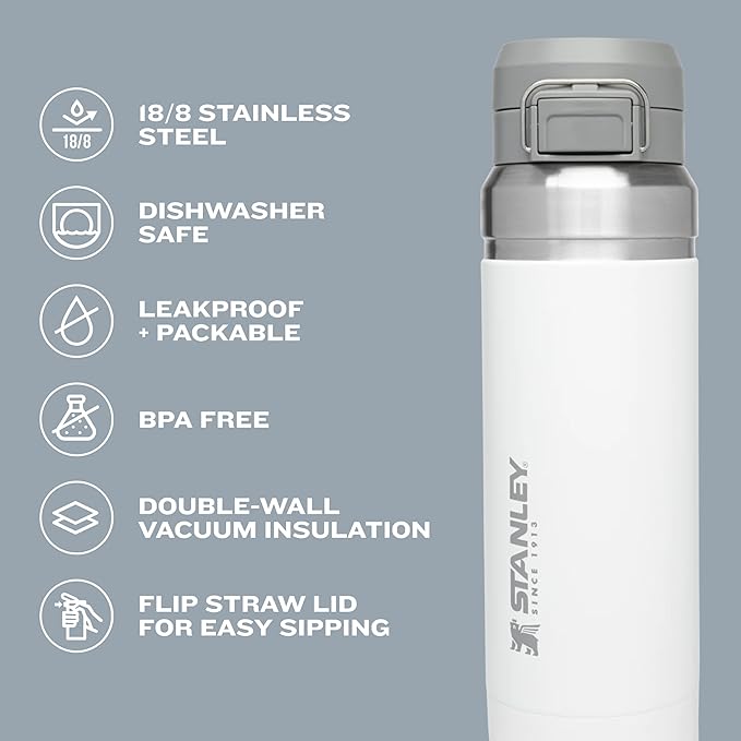Stanley Quick Flip GO Water Bottle 24 oz | Push Button Lid | Leakproof and Packable for Travel and Sports | Insulated Stainless Steel | BPA-Free | Azure