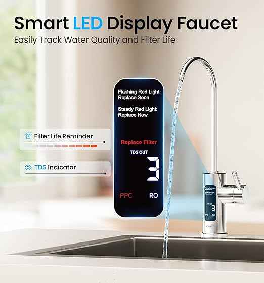 Reverse Osmosis System, 10-Stage 600 GPD Tankless Reverse Osmosis Water Filter, Under Sink RO Water Filtration System with Smart LED Faucet, NSF/ANSI 42 & 58 Certified, 3:1 Pure to Drain