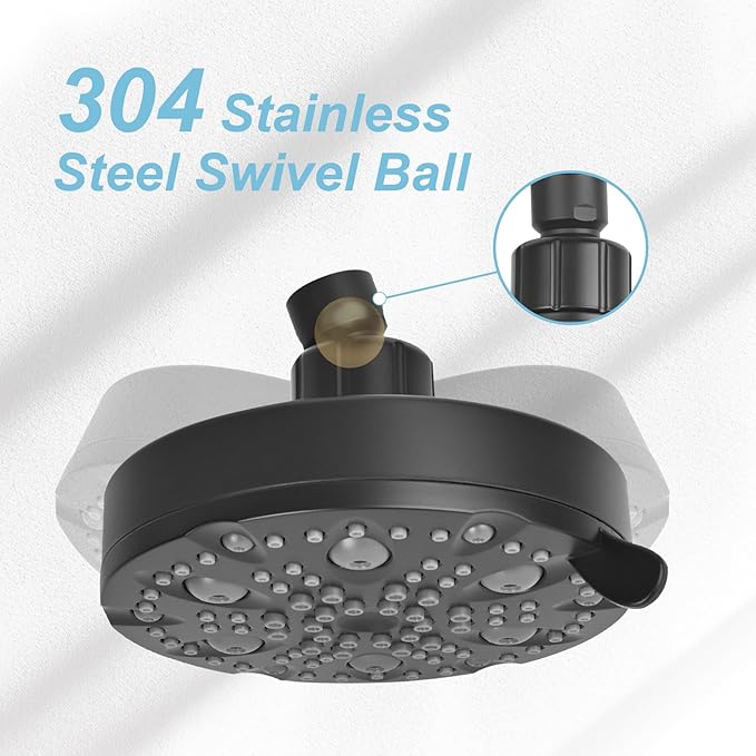 OFFO Shower Head, High Pressure Shower Head with Pause Mode, 9 Mode Fixed Showerheads for Strong Water Flow & Relaxing Shower Experience, Matte Black - AquaVibe
