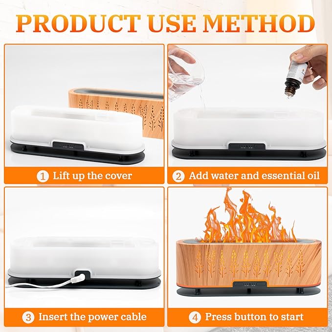 Essential Oil Diffusers, Flame Air Diffuser, 200ml Aromatherapy Diffuser with 2 Mist Mode 4 Timer Up & Waterless Auto-Off Protection for Bedroom Home, Office(Wood)