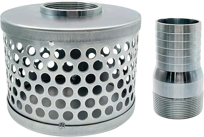 Round Hole Suction Strainers and Combination Hose Connector Set for Pump, Plated Steel (1.5 inch set)