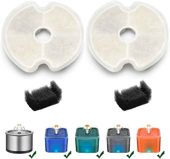 Cat Water Fountain Filters, 2 Pack Replacement Filters & 2 Pack Replacement Pre-Filter Sponges Set for 67oz, 84oz Automatic Pet Fountain Dog Water Dispenser