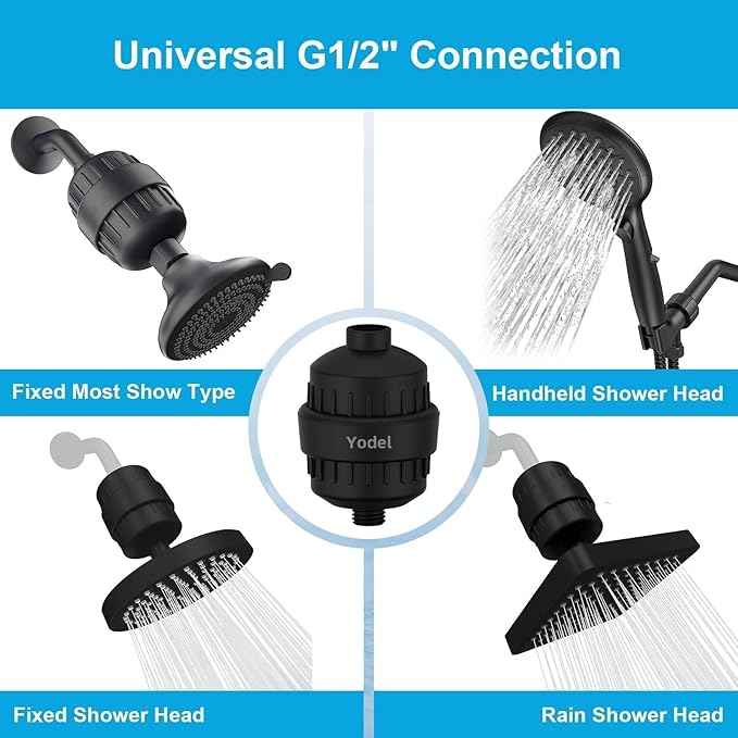Yodel Shower Filter Matte Black - Shower Head Filter for Hard Water - Water Softener to Remove Chlorine and Fluoride,Improve Hair and Skin Condition