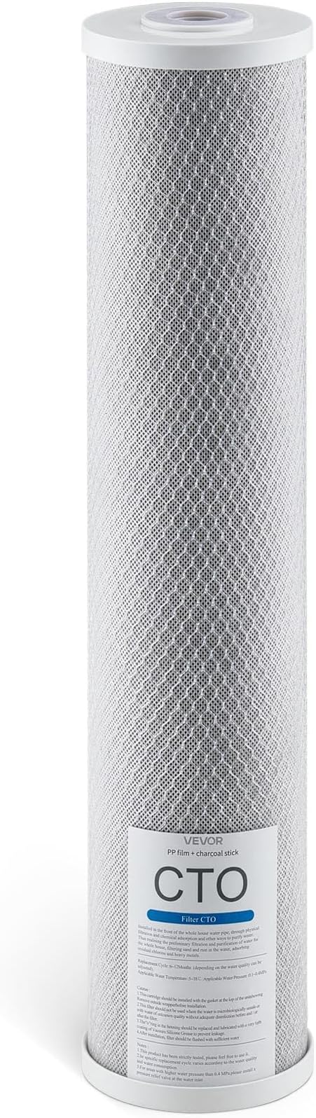 VEVOR CTO Whole House Water Filter - Universal Fit 20 x 4.5 Inch - Activated Carbon Block Cartridge Replacement, 5 Micron Coconut Shell Charcoal Filter, Reduce Chlorine, Bad Taste, Odor