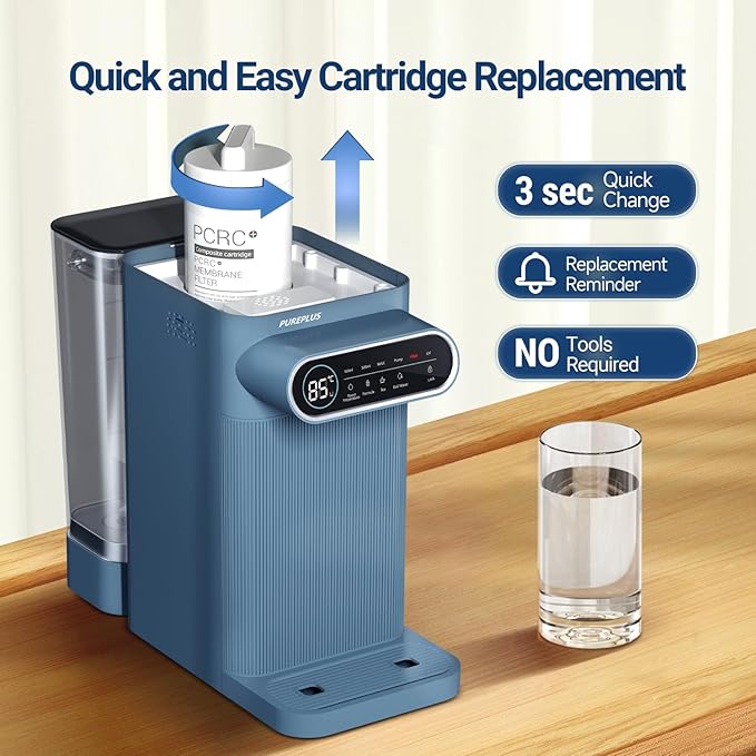 PUREPLUS Countertop Reverse Osmosis Water Filtration System, 5 Stage Countertop Water Filtration, Portable Instant Hot Water Dispenser, No Installation Required, Blue
