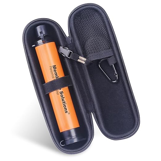 Membrane Solutions Personal Water Filter Straw with an Official Carry Case, Emergency Water Filter and Case Survival, Lightweight Water Purifier with Zip Lock Bag for Camping Hiking Gear(Orange)