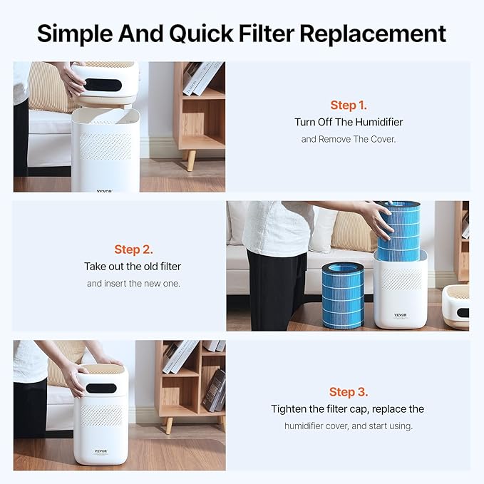VEVOR Evaporative Humidifier Replacement Filter, 2-Pack, Compatible 5L(1.32G) Model BZT-234 Evaporative Humidifier, Easy to Install for Prolong Filter Life - AquaVibe
