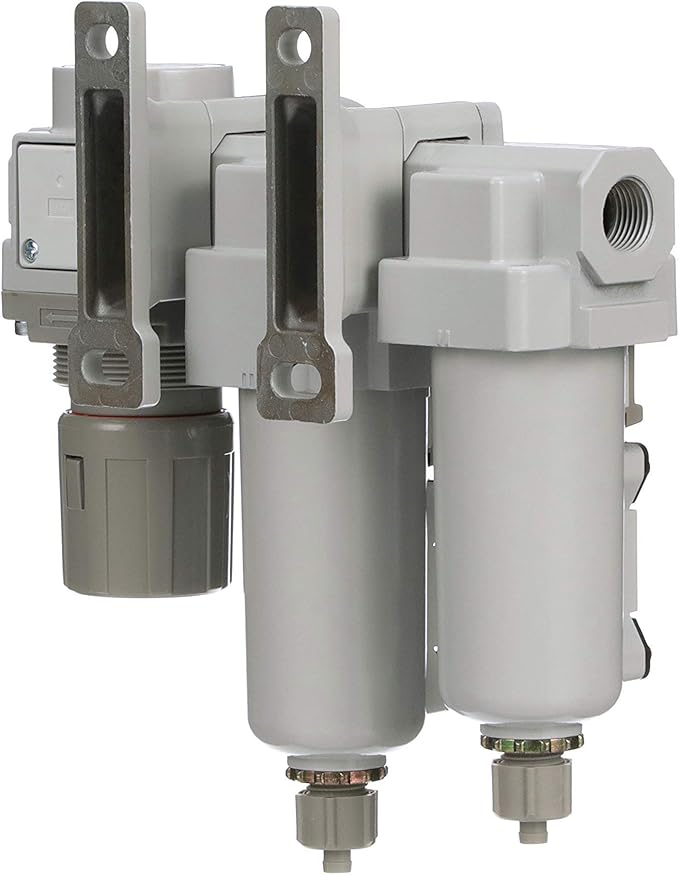 PneumaticPlus SAU330-N03G-MEP Three Stage Compressed Air Drying System - Particulate Air Filter, Coalescing Filter, Air Pressure Regulator Combo 3/8" NPT - Metal Bowl, Manual Drain, Gauge - AquaVibe