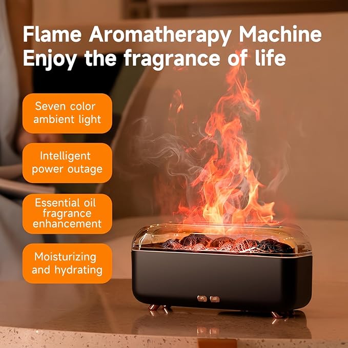 Colorful Flame Essential Oil Diffuser, Mist Humidifier, Aroma Diffuser with Timing Auto-Off 300ml (Black)