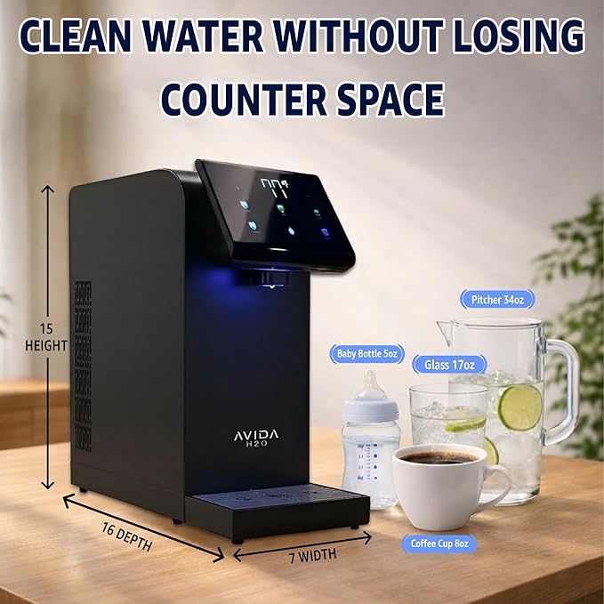 Ultra Instant Hot & Cold Water Dispenser - Bottleless Water Dispenser Countertop, Full Installation Kit, Quiet Multi-Stage Filtration + UV Sterilization - Black