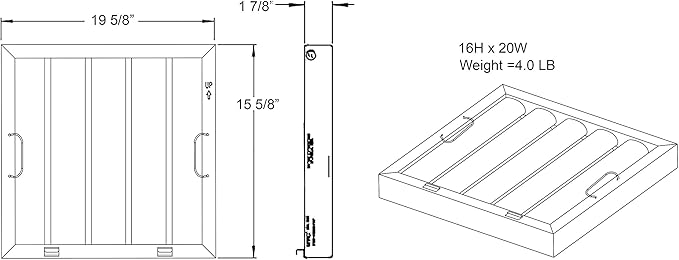Captive Aire Systems Stainless Steel Restaurant Hood Filter 16" High x 20" Wide - AquaVibe