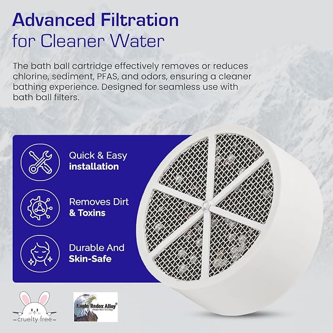 Crystal Quest Bath Ball Replacement Cartridge – Removes Chlorine, PFAS & Odors – Easy-to-Install Water Filter – Eco-Friendly, Durable & Skin-Safe – Built in the USA - AquaVibe