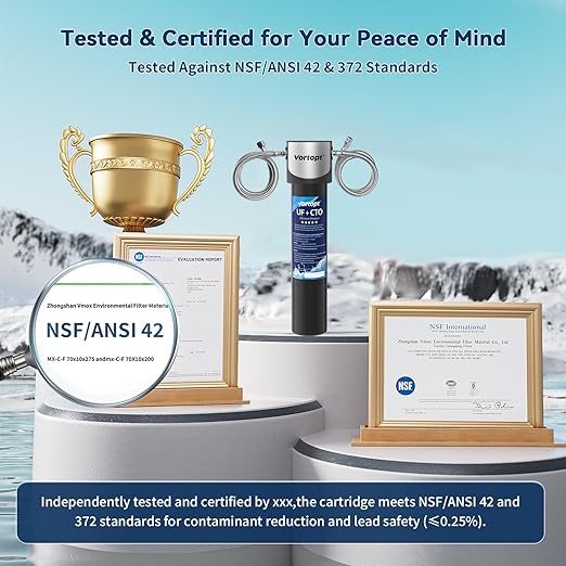 VORTOPT Q5-UF-M Replacement Water Filter Cartridge for Under Sink Systems, 14000 Gallon Capacity, NSF Certified, Reduces Chlorine and Particles