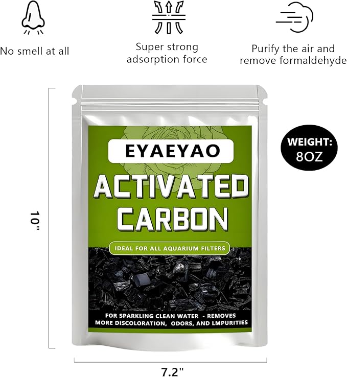 Premium Activated Carbon, 8 Ounces Activated Charcoal Bulk for Aquariums And Fish Tanks, Air Filtration Odor Scrubbing For Grow Tents Hydroponics Aquariums Ponds -Keep Water Crystal Clear (8 Ounces)