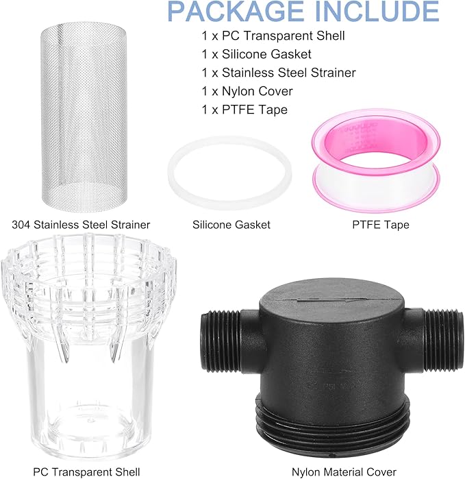 uxcell Pressure Washer Filter 3/4" NPT Female Thread, Inline Mesh Strainer Attachment, Outlet for Pipe Strainer, Stainless Steel Screen with Sealant Tape (Size:40 Mesh) - AquaVibe