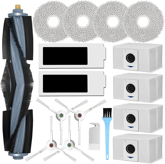GYLBF Accessories Kit for Ecovacs Deebot T20 Omni, Replacement Parts for Ecovacs Deebot T20 e Omni Vacuum Cleaner, 1 Main Brush, 2 HEPA Filters, 4 Sidebrushes, 4 Mop Pads, 4 Dust Bags - AquaVibe